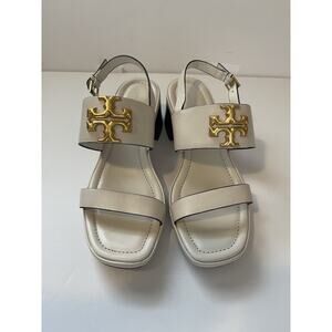 Tory Burch Ivory White Leather Eleanor Block Heel Ankle Strap Sandals 9.5